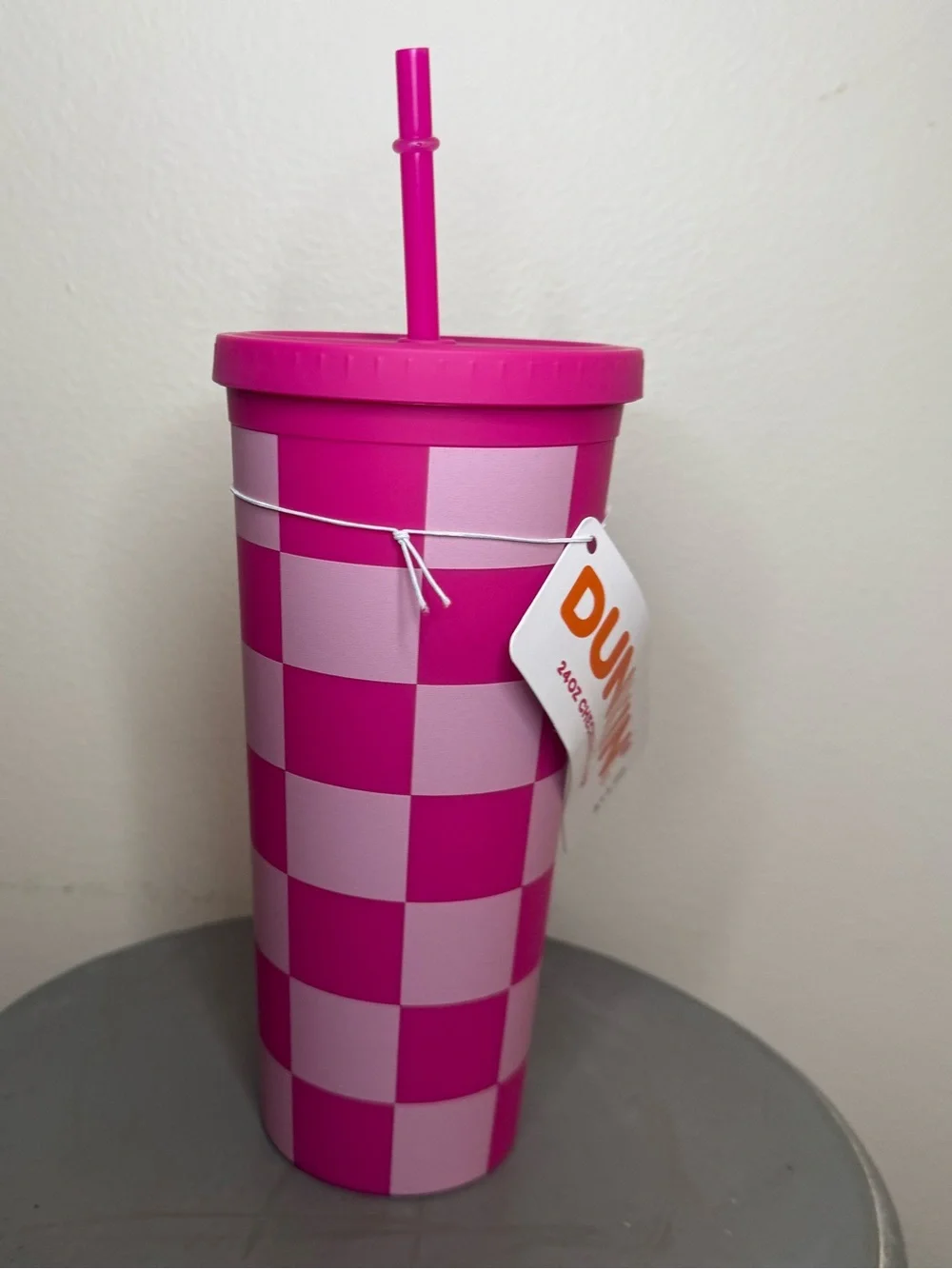 Dunkin'Donuts Pink Stripe Reusable Tumbler with Lid - Picture 1 of 5